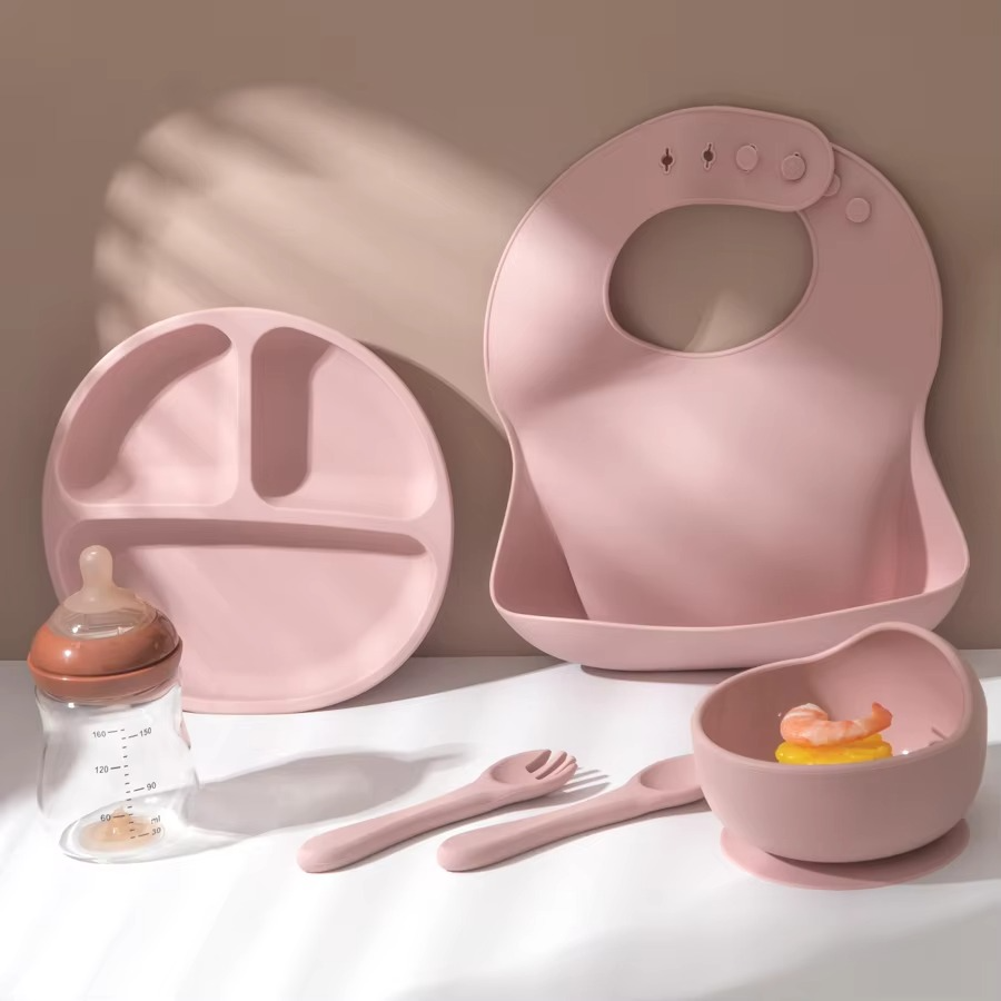 Soft Silicone Baby Feeding Set with Bowl and Utensils