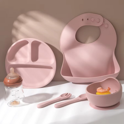 Soft Silicone Baby Feeding Set with Bowl and Utensils