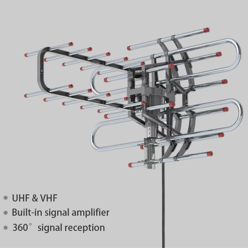 Outdoor HDTV Antenna with 360° Rotation and Dual Outputs