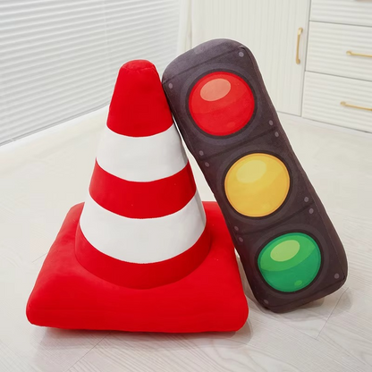 Comfy Road Sign Throw Pillow – Colorful Traffic Cushion