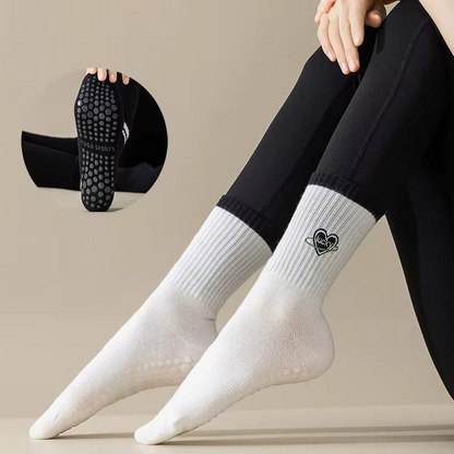Comfortable Crew Striped Athletic Socks - Grip Sole, Moisture Wicking