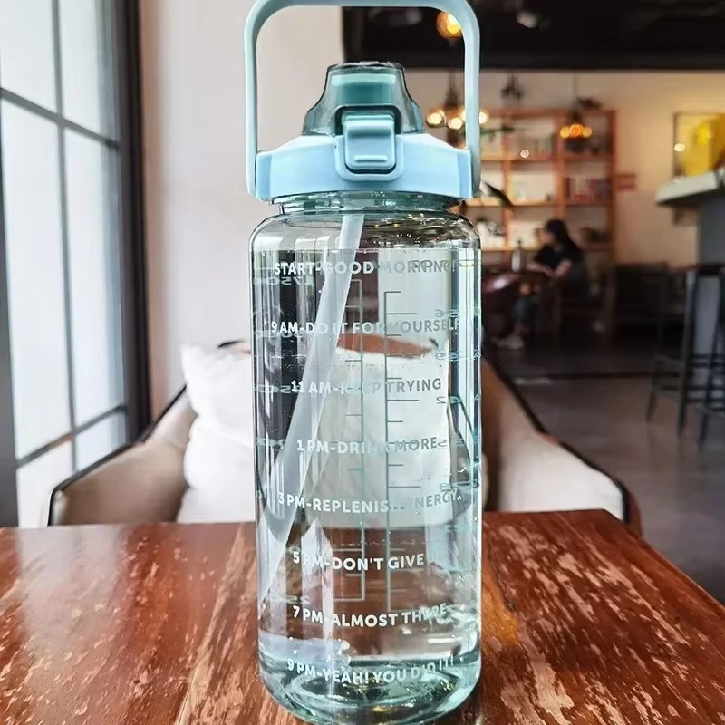 Big 68oz Insulated Gym Water Bottle with Straw and Timer