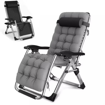 Comfortable Folding Patio Recliner Chair with Pillow and Drink Holder