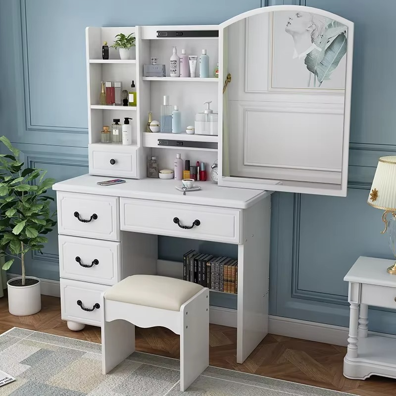 Stylish Oak Vanity Table with Mirror and Drawers
