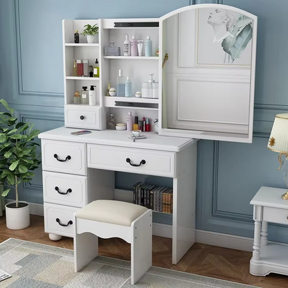 Stylish Oak Vanity Table with Mirror and Drawers