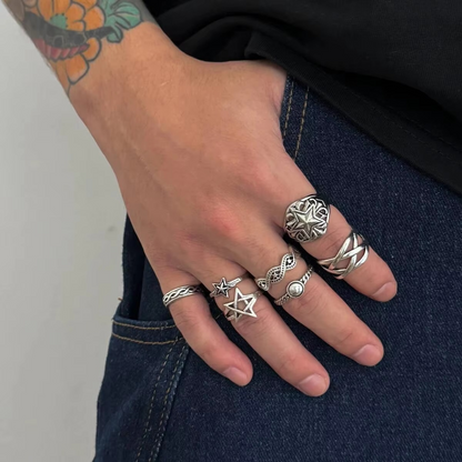 Edgy 7 Piece Mens Rockstar Ring Set