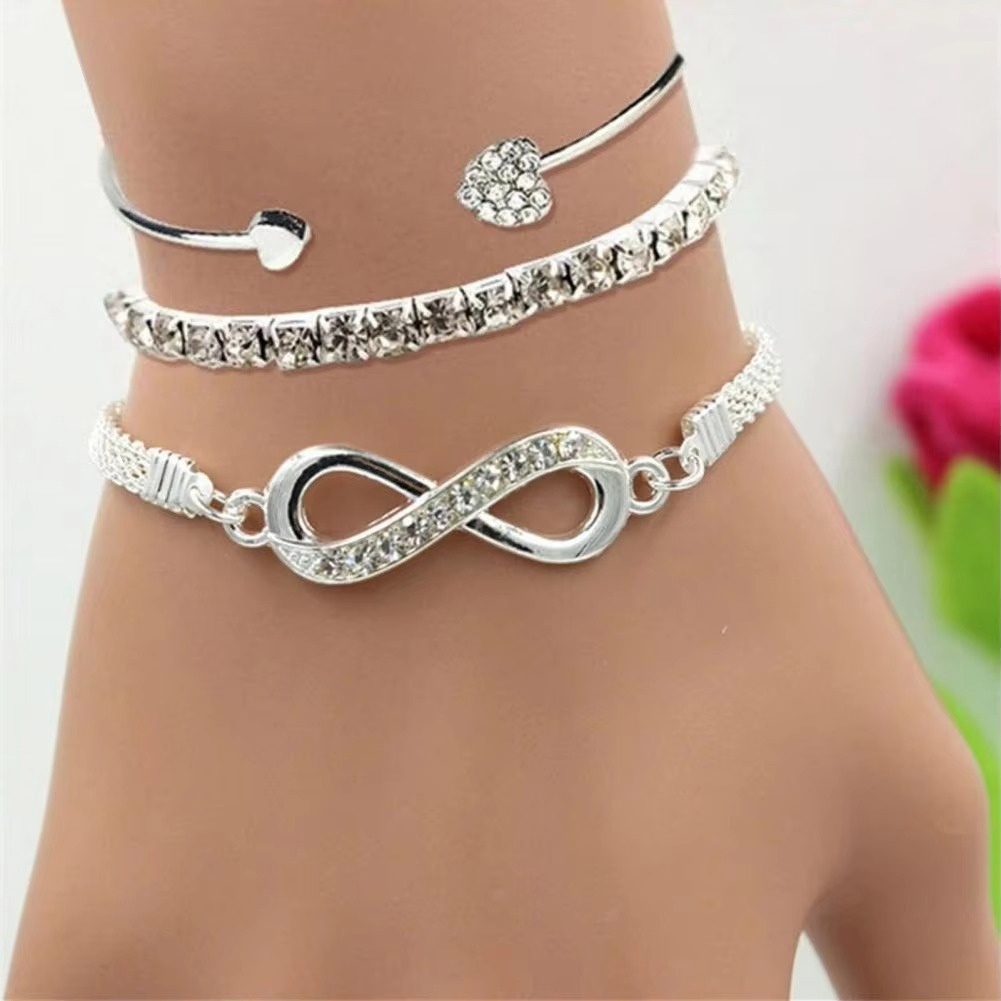 Sparkling Crystal Heart and Love Bracelet Set for Women - Hehif