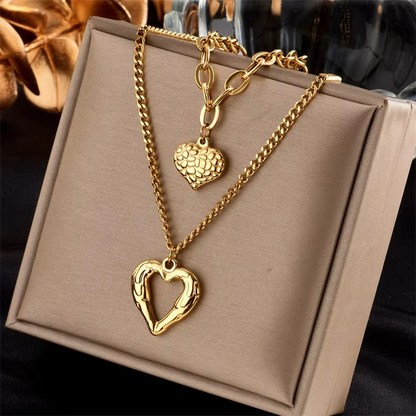 Fashionable Layered Heart and Chain Choker Necklace