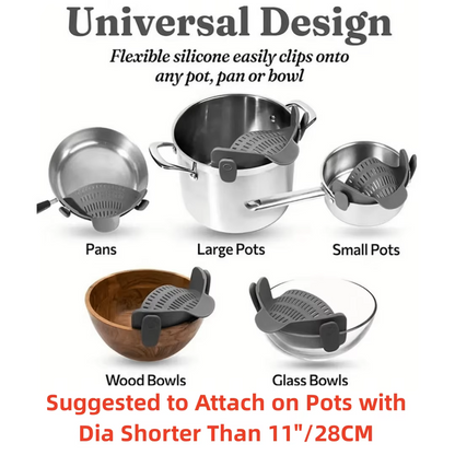 Easy Fit Silicone Colander Clip for Pots and Pans