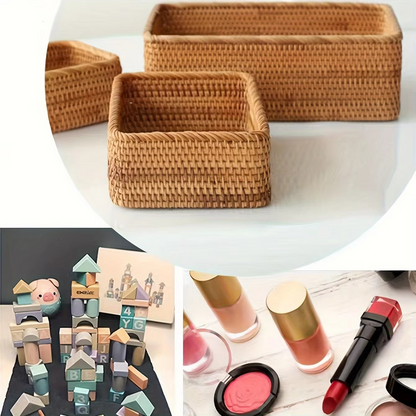 Woven Rattan Storage Bin Beige Home Decor Organizer
