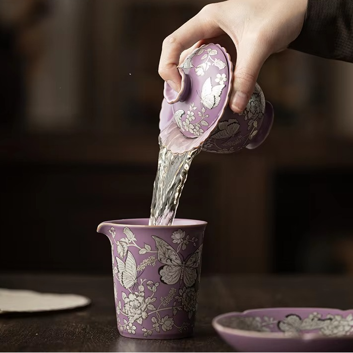 Colorful Ceramic Butterfly Tea Infuser Bowl with Lid
