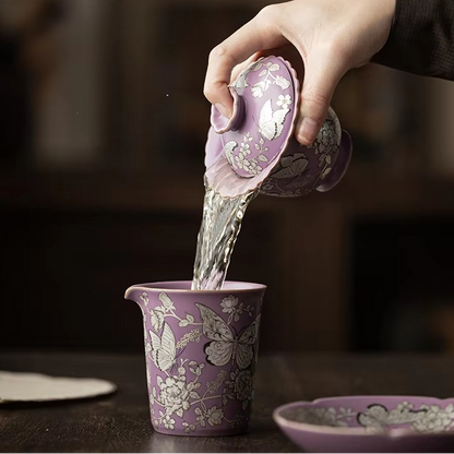 Colorful Ceramic Butterfly Tea Infuser Bowl with Lid