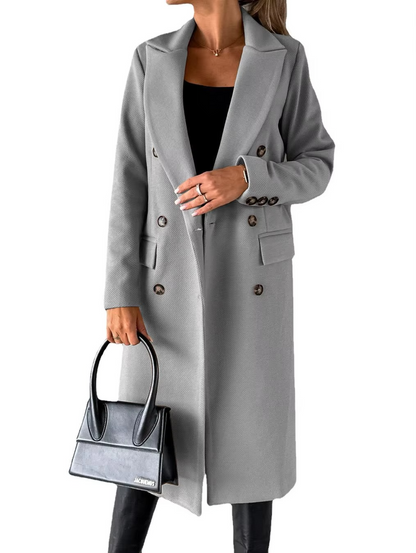 Classic Fit Women's Long Coat with Notch Collar