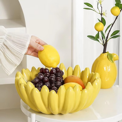 Fun Yellow Ceramic Fruit Bowl Server