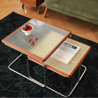 Classic Wicker Coffee Table with Glass Top