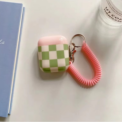 Glittery Grid AirPods Cover with Sparkle Chain Strap