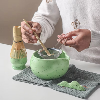 Traditional Japanese Matcha Tea Set with Whisk