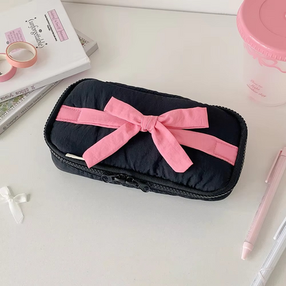 Simple Korean Cotton Pencil Bag with Ribbon Detail