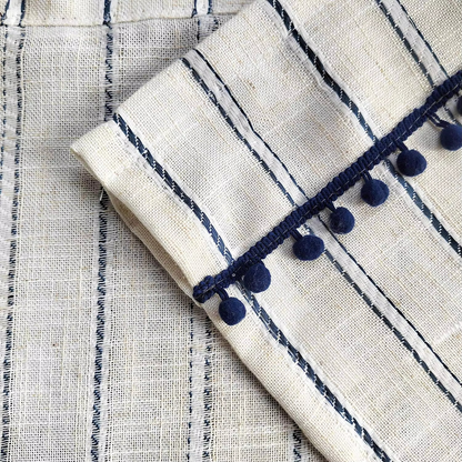 White Decorative Cafe Style Short Curtain with Blue Trim