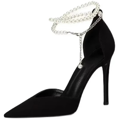 Luxurious High Heel Shoes with Pearl Accent - Hehif
