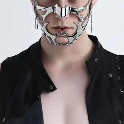Edgy Silver Tone Gothic Mask Face Accessory