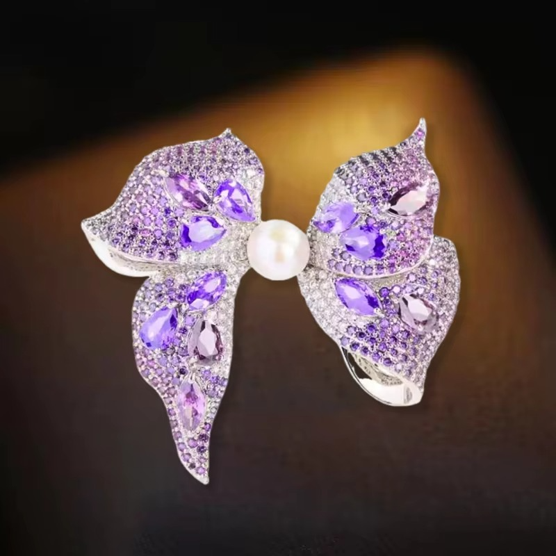 Colorful Crystal Drop Bow Pin for Ladies