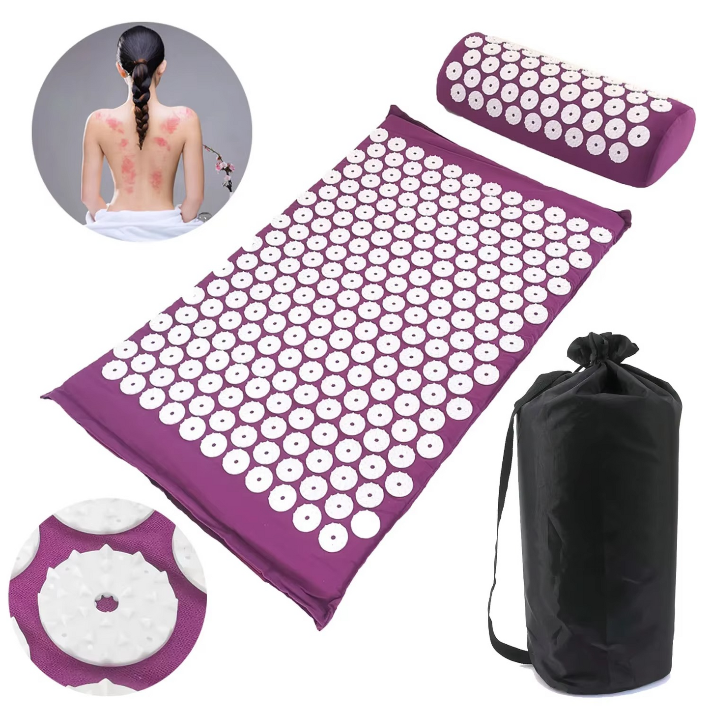 Relaxing Foam Massage Mat and Pillow Set for Back Pain Relief