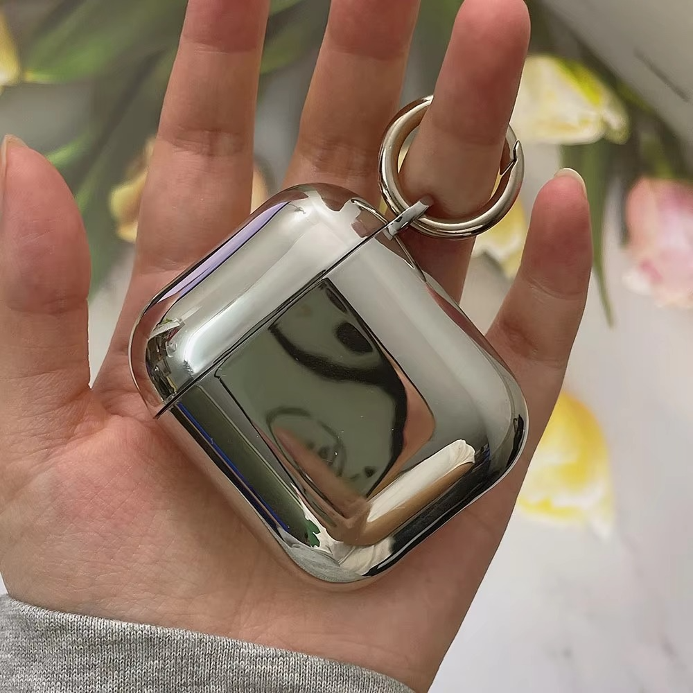 Shiny Silver AirPods Cover with Mirror Finish Keychain