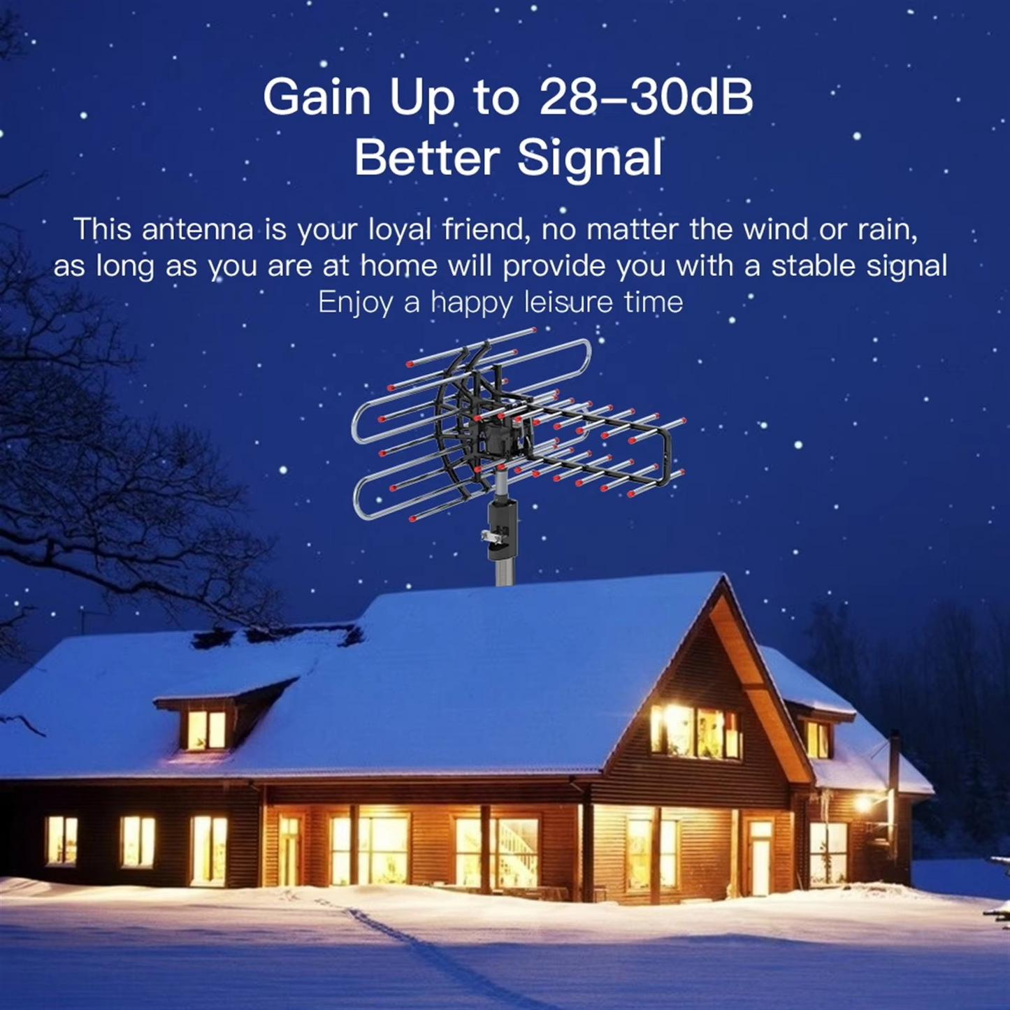 Outdoor HDTV Antenna with 360° Rotation and Dual Outputs