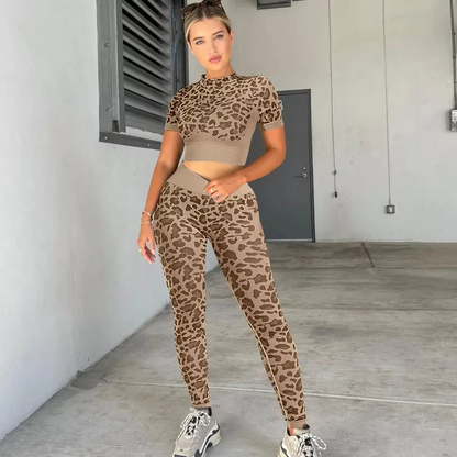 Women's Animal Print Workout Outfit Set