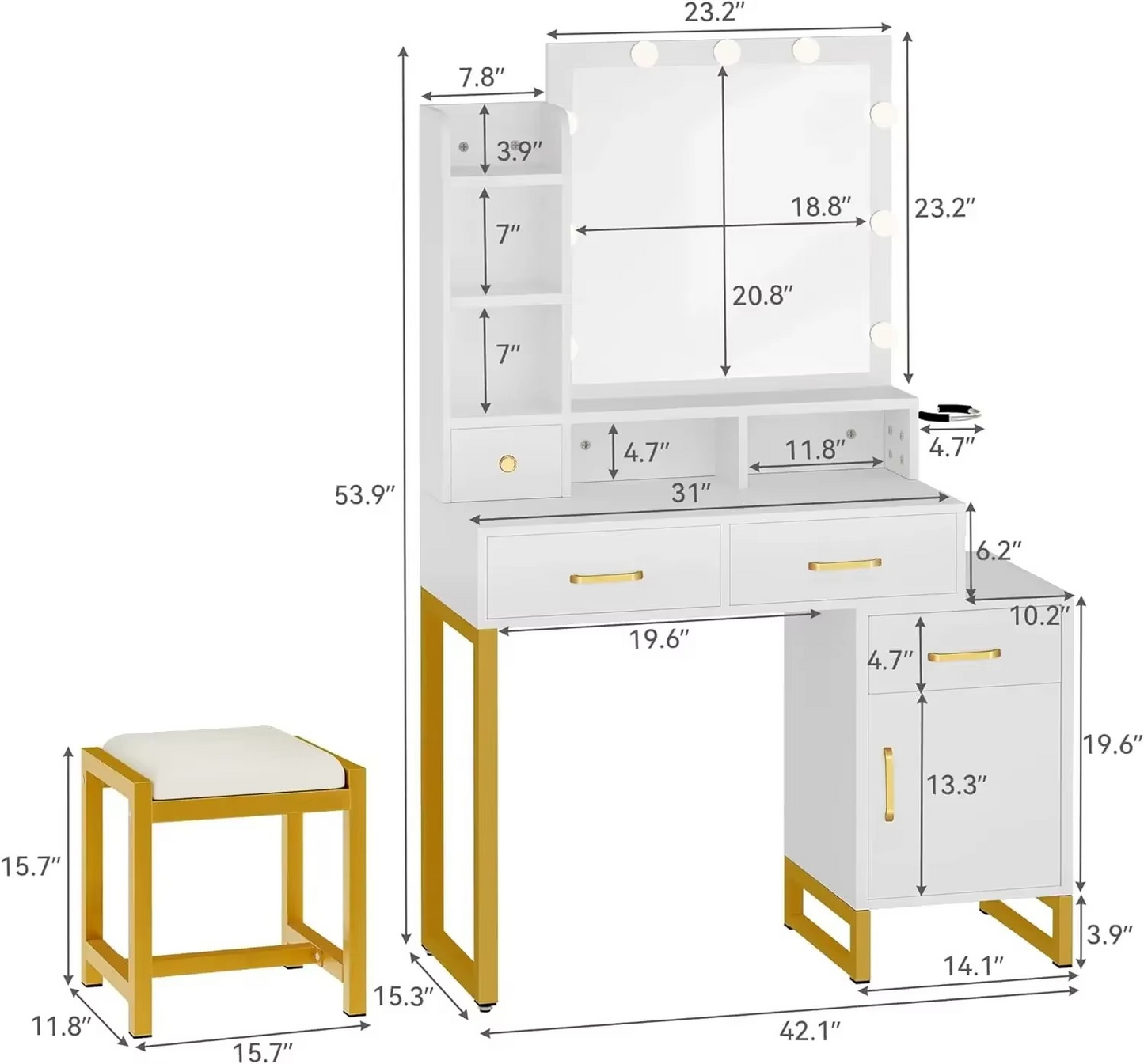 Luxury Makeup Desk with LED Lights and Storage
