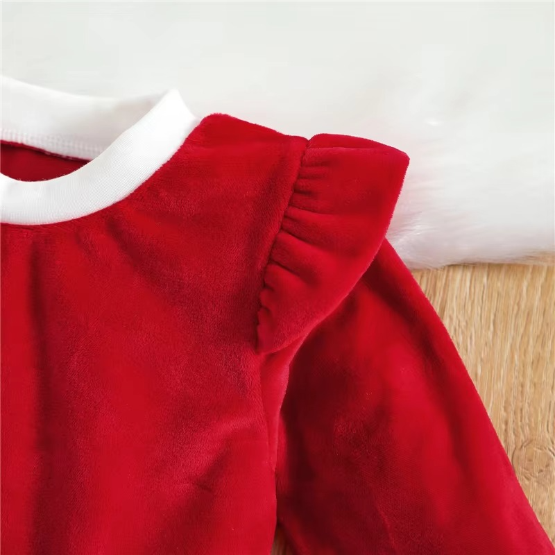 Cute Girls Holiday Dress Set, Soft Long Sleeve Romper with Ruffle Skirt