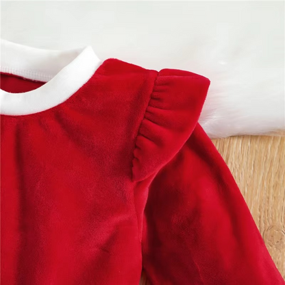 Cute Girls Holiday Dress Set, Soft Long Sleeve Romper with Ruffle Skirt