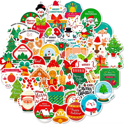 Christmas Decorative Waterproof Stickers 50 Pack - Hehif