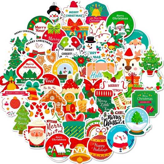 Christmas Decorative Waterproof Stickers 50 Pack - Hehif