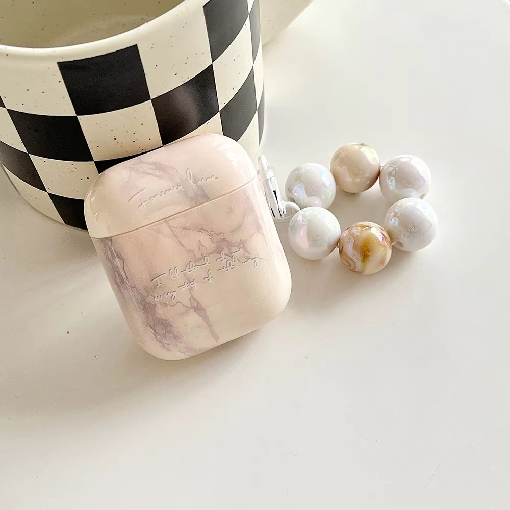 Luxury Marble AirPods Case with Metal Clip and Pearl Detail - Hehif