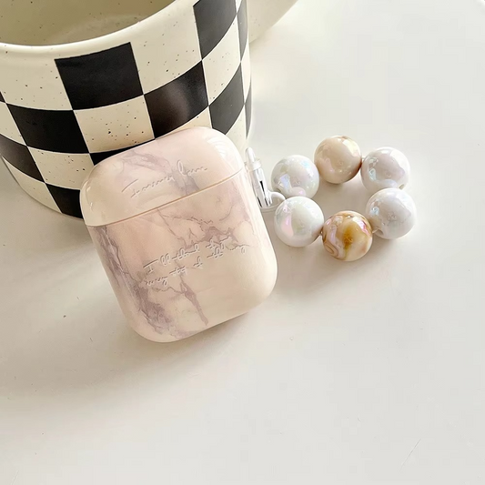 Luxury Marble AirPods Case with Metal Clip and Pearl Detail - Hehif