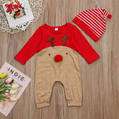 Festive Holiday Baby Romper and Cap Set