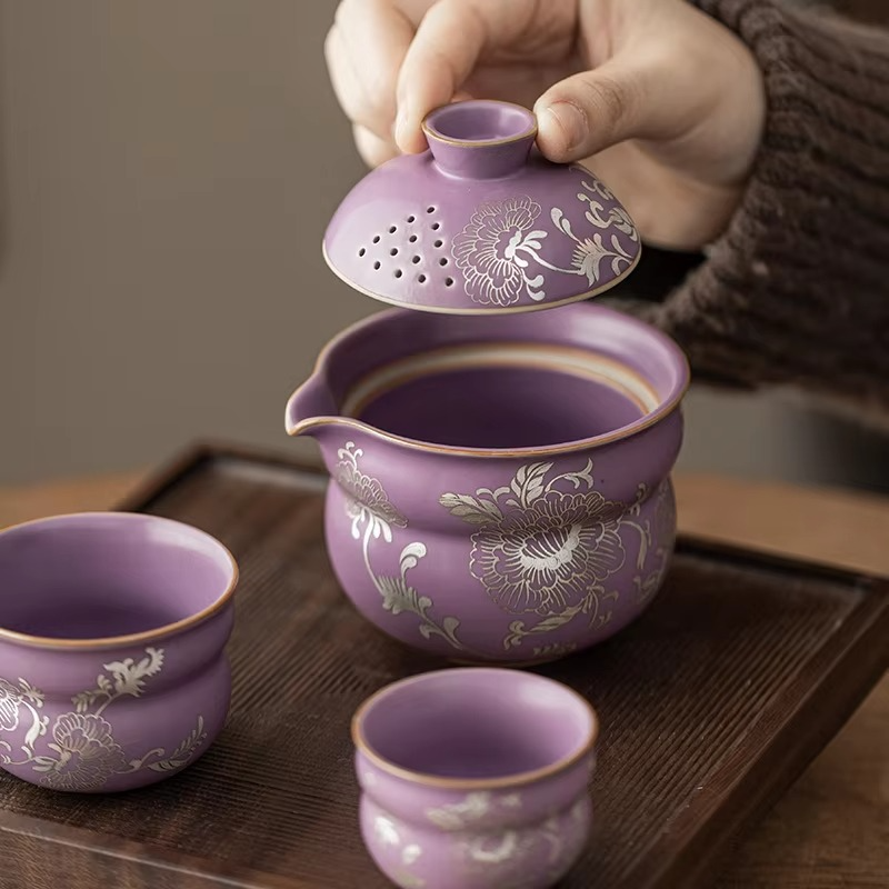 Luxurious Metal Floral Portable Tea Set