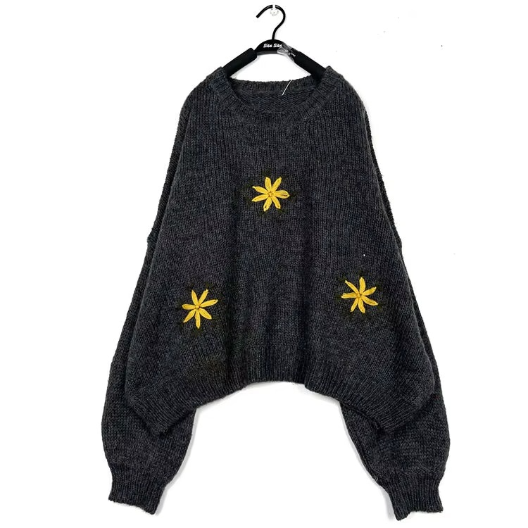 Classic Floral Embroidered Cozy Knit Sweater