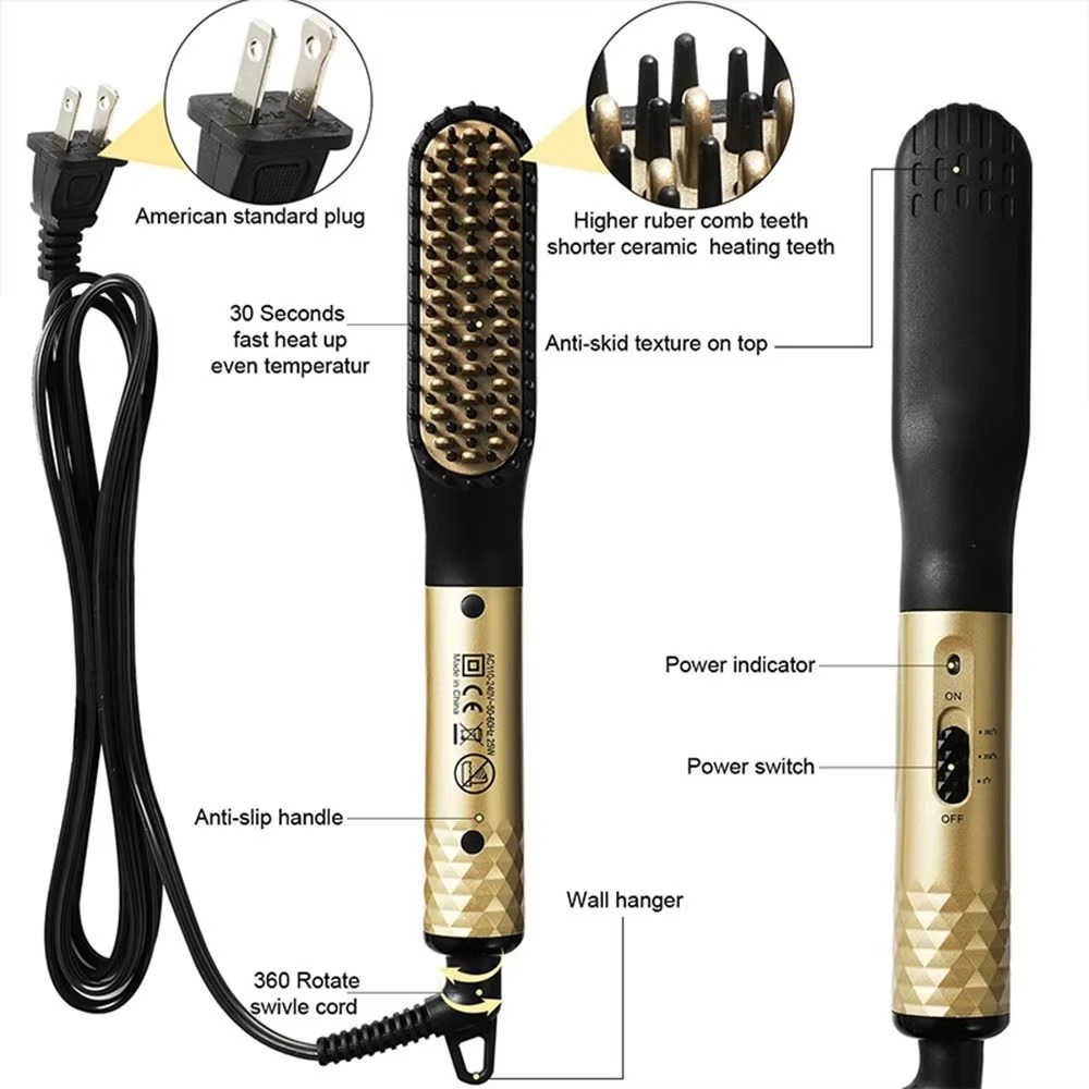 Compact Ceramic Beard Straightener Brush