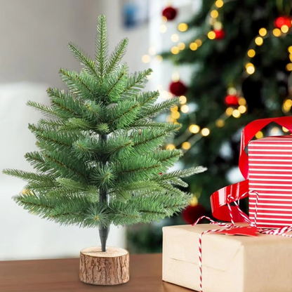 Small Authentic Tabletop Pine Christmas Tree with Wood Stand - Hehif