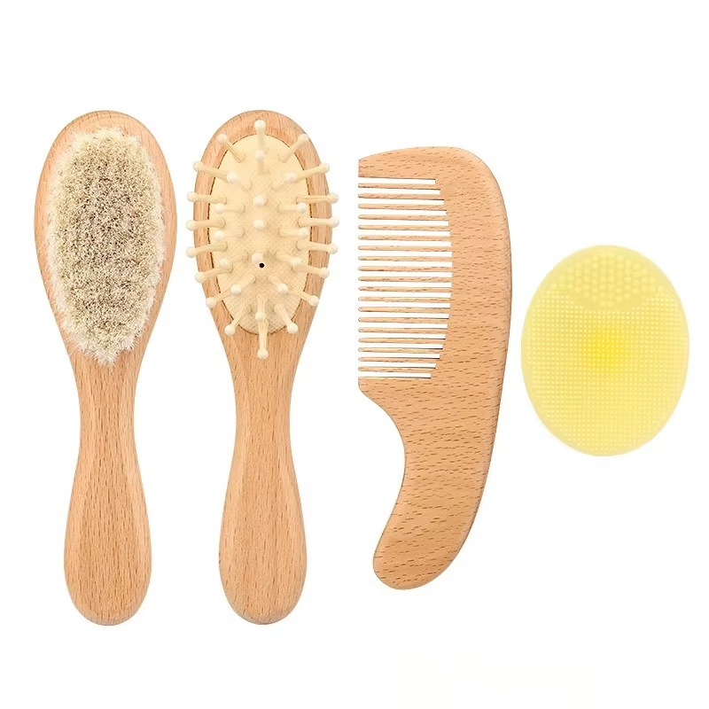 Gentle Wood Baby Hairbrush and Comb Set with Soft Bristles - Hehif