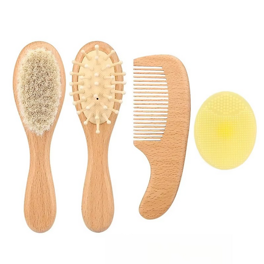 Gentle Wood Baby Hairbrush and Comb Set with Soft Bristles - Hehif