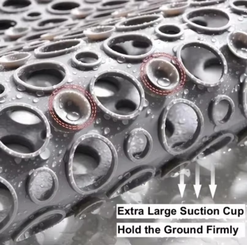 Anti-Slip Bathroom Shower Mat with Suction Cups and Drainage