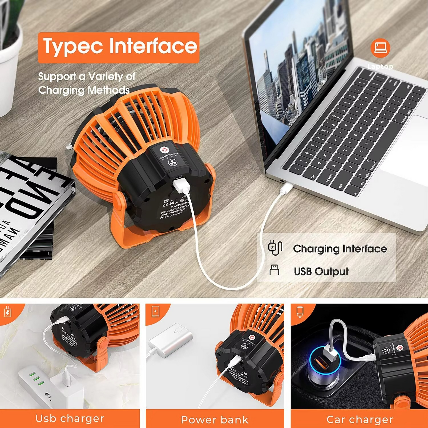 Portable Outdoor Fan with LED Light and Remote