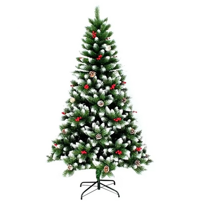 Realistic Christmas Tree with Snowy Pinecones and Red Ornaments - Hehif