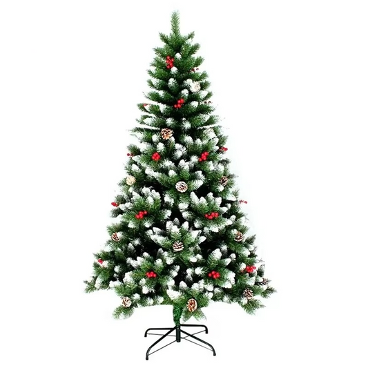 Realistic Christmas Tree with Snowy Pinecones and Red Ornaments - Hehif