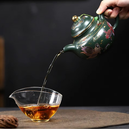 Traditional Chinese Purple Clay Teapot with Gold Fish Design