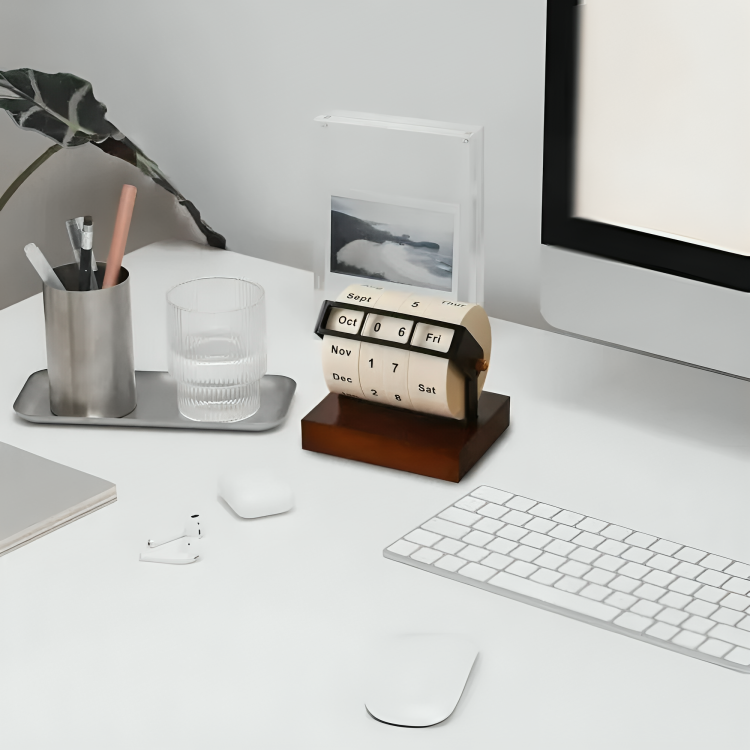 Classic Wooden Flip Calendar Desk Organizer